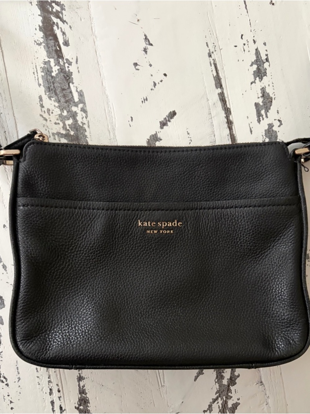 kate spade Black Pebbled Leather Crossbody with Gold Logo